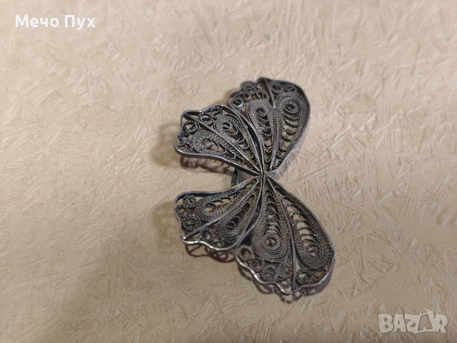 Стара сребърна брошка филигран (16), снимка 3 - Колиета, медальони, синджири - 52713829