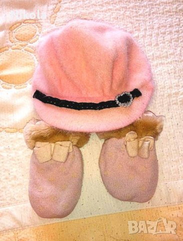 Бебешки ръкавици и шапка розови комплект, снимка 5 - Шапки, шалове и ръкавици - 30801905