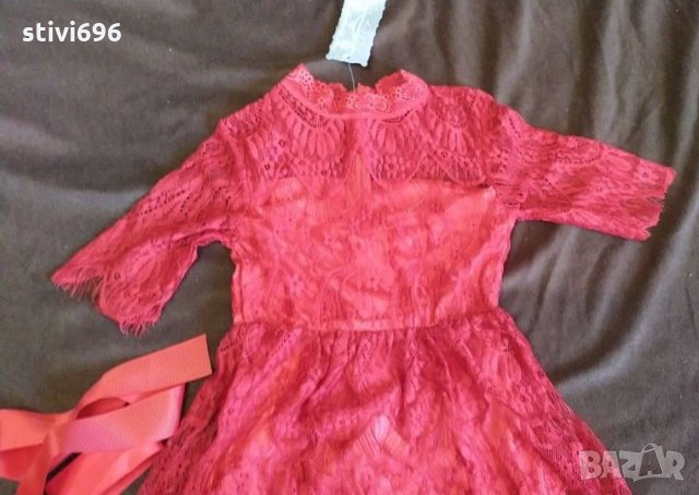 ДЕТСКА РОКЛЯ ДАНТЕЛА   Червена - 3 год. Ново, снимка 2 - Детски рокли и поли - 23257393