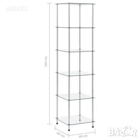 vidaXL Етажерка с 6 рафта, прозрачна, 40x40x160 см, закалено стъкло, снимка 5 - Етажерки - 56146420