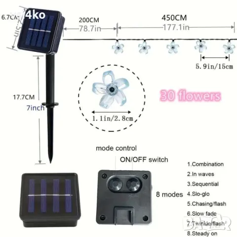 Соларни LED лампички във формат на цветенца, снимка 9 - Соларни лампи - 48263309