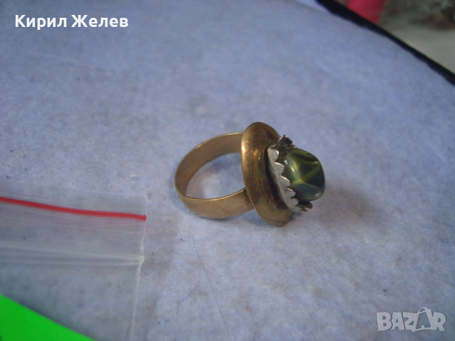 СТАРИНЕН МЕДЕН с ДЪЛБОКА ПОЗЛАТА СКЪПОЦЕНЕН ПРЪСТЕН с ПОЛИРАН НАТУРАЛЕН ЯСПИС РЪЧНА ИЗРАБОТКА 22219, снимка 9 - Антикварни и старинни предмети - 36422773