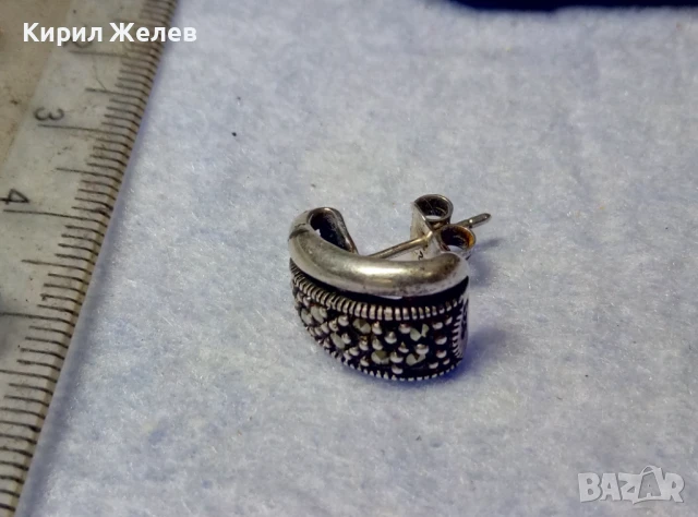 ЕЛЕГАНТНА СКЪПОЦЕННА СРЕБЪРНА ОБЕЦА СРЕБРО 925 с ФАСЕТИРАНИ БЛЕСТЯЩИ МАРКАЗИТИ 28589, снимка 6 - Обеци - 50542142