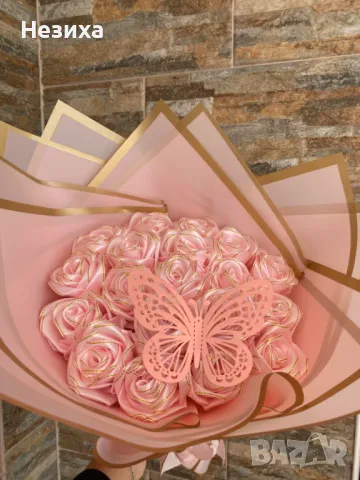 Букет от сатенени рози , снимка 7 - Изкуствени цветя - 47901250