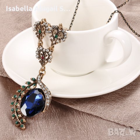 Винтидж колие с син цирконий, снимка 3 - Колиета, медальони, синджири - 31857582