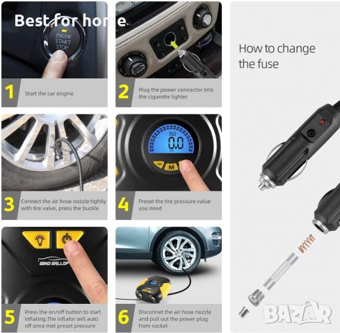 WindGallop Преносим въздушен компресор с мощни LED светлина, снимка 4 - Компресори - 39779565