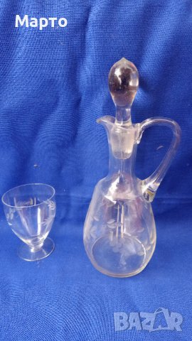 Ретро ракиен комплект от 6 чаши и каничка с тапа, ръчна гравюра , снимка 4 - Сервизи - 42079547