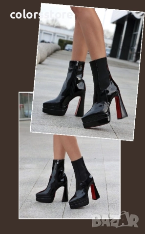 Боти на ток - черен лак и ластик - YSV5 