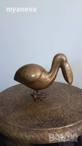 Vintage, месингова статуетка от Корея на пеликан 