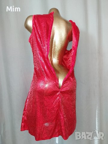 М Червена рокля със сатенен отблясък за парти , снимка 2 - Рокли - 42697402