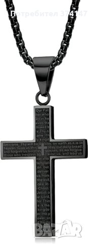 Колие с кръст от неръждаема стомана, цвят черно сребро, снимка 1 - Колиета, медальони, синджири - 40835277
