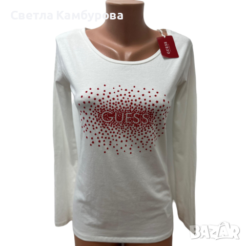 Дамска Нова блуза GUESS размер M бяло и червено, снимка 1 - Блузи с дълъг ръкав и пуловери - 44570344