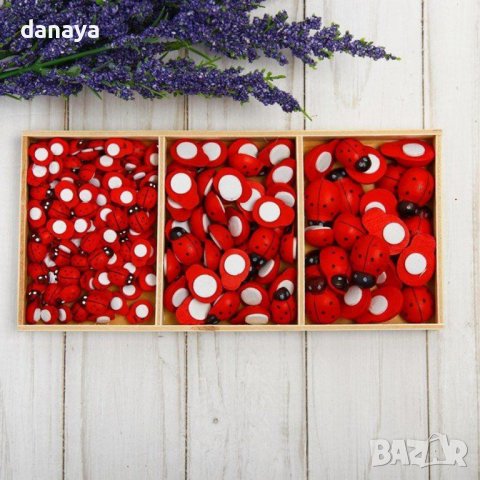 3457 Комплект дървени калинки за декорация и украса, 3 размера, снимка 2 - Декорация за дома - 39142038