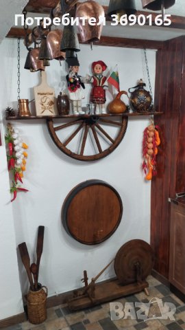 Стенни рафтове - етажерки с автентични реставрирани колела от каруца , снимка 9 - Декорация за дома - 40219676