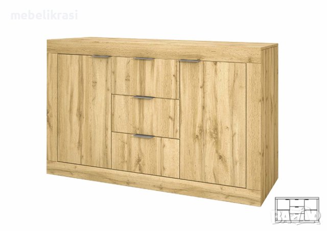 Скрин сити 3075 - 138/45/81 см., 3 бр. чекмеджета, 2 бр. вратички, сонома тъмна, снимка 4 - Скринове - 42269671