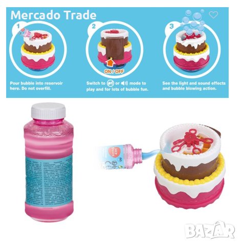Машинка за сапунени балони Mercado Trade, За деца, Със Светлини, Торта, снимка 2 - Електрически играчки - 40599135