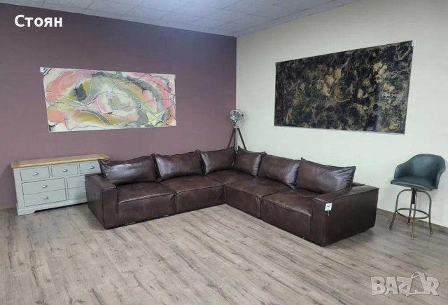 Дизайнерски кафяв кожен ъглов диван - 100 % естествена кожа, снимка 4 - Дивани и мека мебел - 42422750