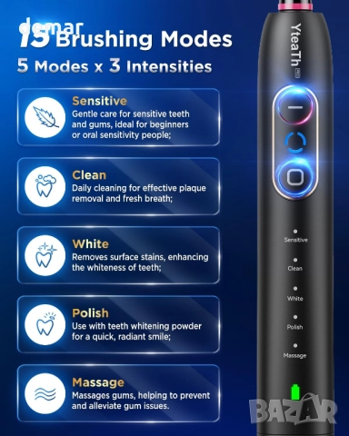 Въртяща се електрическа четка за зъби, 8 глави, 3 интензитета, 5 режима, черна, снимка 4 - Други - 52440890