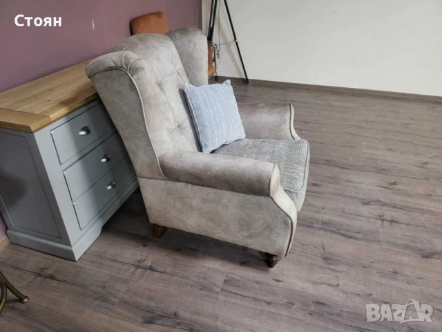 Бежов стол от плат, кресло в ретро стил, снимка 4 - Дивани и мека мебел - 51955709