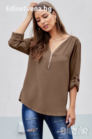 Дамска елегантна блуза в кафяво, снимка 3 - Блузи с дълъг ръкав и пуловери - 40518201