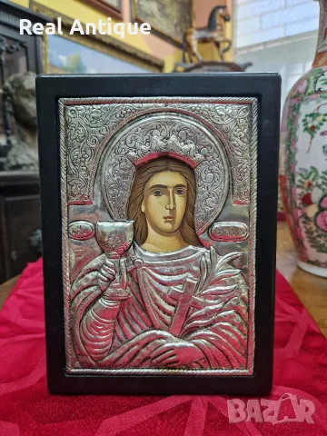 Рядка сребърна икона Света Варвара със сертификат и маркировка 