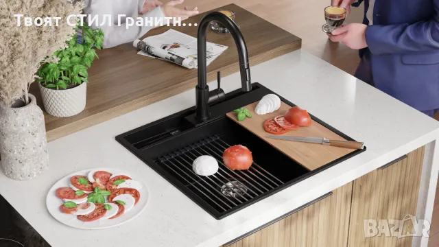 К-т Мивка+Смесител+Сифон Цветове Кухненска Мивка от гранит модел Осло 60 Премиум 580 x 530 мм + Смес, снимка 3 - Мивки - 47686976