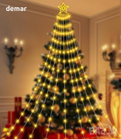 shsyue Коледна украса за елха Водопадни светлини, 3,5 метра, 350 светодиода, 8 режима, топло бяло, снимка 2 - Декорация за дома - 52107045