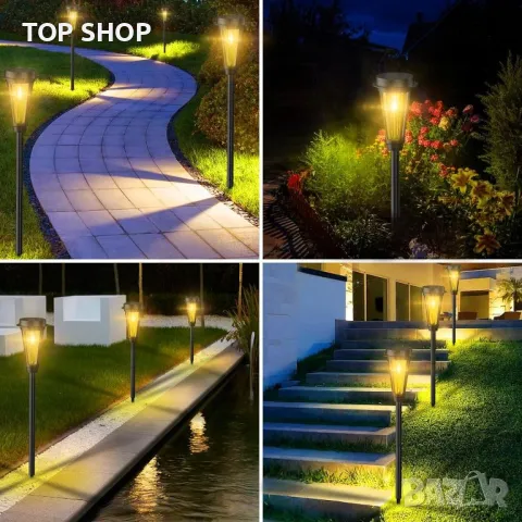 Quntis 4 броя соларни градински светлини за пътеки, IP64 водоустойчиви, топло бяло, снимка 6 - Соларни лампи - 49500447