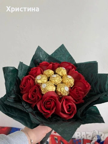 Букет за свети Валентин , снимка 7 - Ръчно изработени сувенири - 53268345