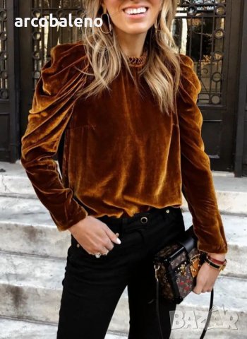 Дамска модна плътна кадифена блуза с дълъг ръкав, 5цвята - 023, снимка 2 - Блузи с дълъг ръкав и пуловери - 42450871