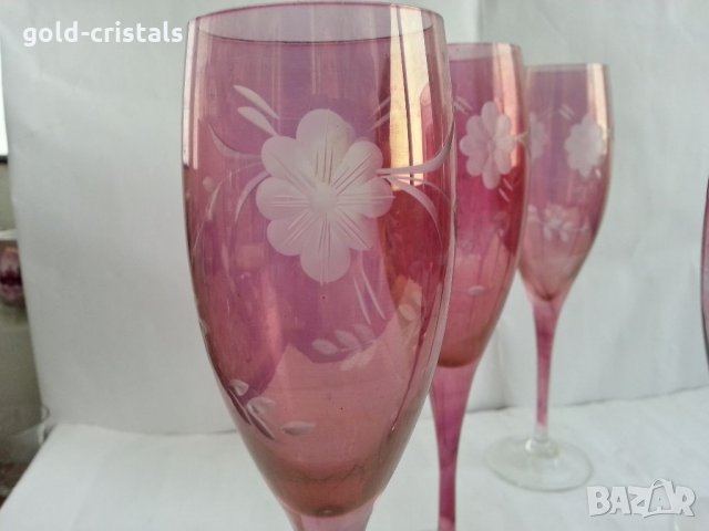 Ретро стъклени чаши гравирани цветно стъкло, снимка 8 - Антикварни и старинни предмети - 33817854