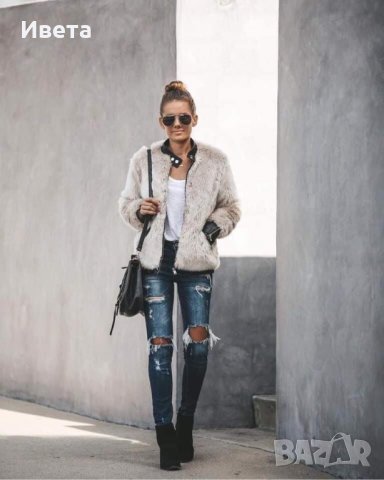 Дамско красиво яке с кожа