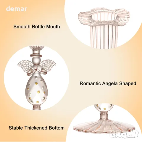 Безпламъчна конична свещ SuJolly с винтидж стъклена поставка, 2 броя, розово злато, снимка 4 - Декорация за дома - 50357718