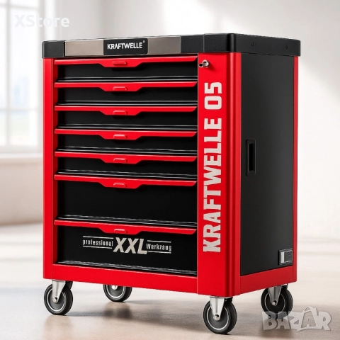 Професионална количка с инструменти Kraftwelle 05 - 7 чекмеджета и над 250 инструмента