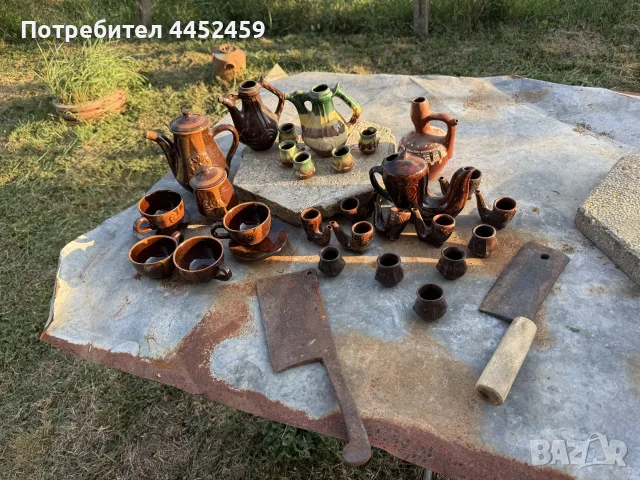 Стари керамични съдове и два сатъра, снимка 2 - Вази - 55945755