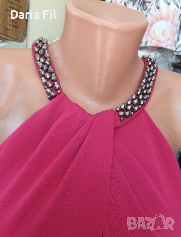 Рокля с красиво деколте в наситен малинов цвят, снимка 2 - Рокли - 42052700