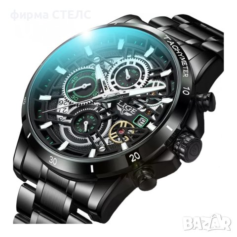 Мъжки часовник Lige, Хронограф, Водоустойчив, Силиконова каишка, снимка 3 - Мъжки - 41686305