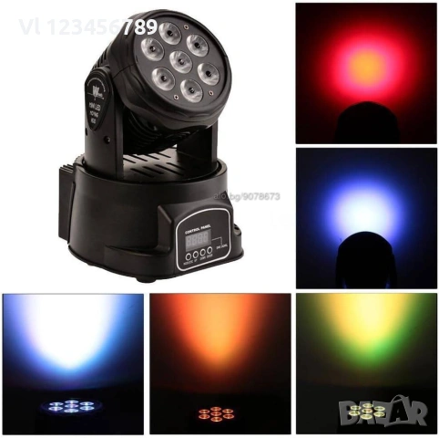 Диско прожектор 7 led mini moving head лед с въртяща се глава, снимка 4 - Други - 53816475