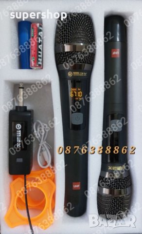 Професионални безжични микрофони-2бр., Метална решетка, 6.35 мм,USB,UHF, снимка 2 - Микрофони - 39459502