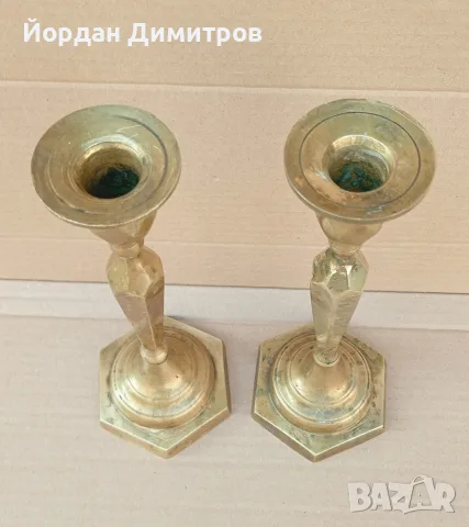 Стари месингови свещници , снимка 2 - Антикварни и старинни предмети - 55837115