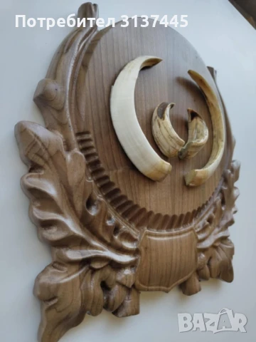 поставка за ловен трофей глиги от диво прасе с дърворезба , снимка 3 - Декорация за дома - 50921059