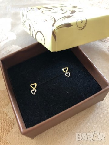 Малки златни 9к обеци сърца нови с кутийка и гаранция , снимка 1 - Обеци - 36669110