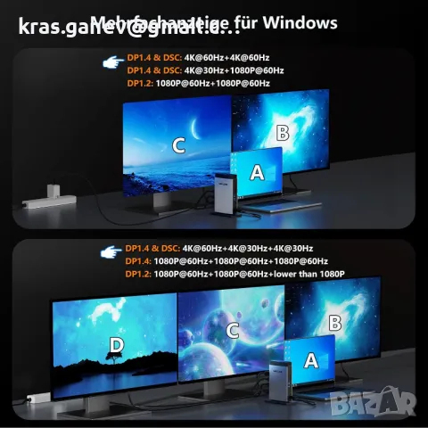 WAVLINK USB C докинг станция 125 W зареждане за лаптоп, 11-в-1, снимка 7 - Други - 48978593