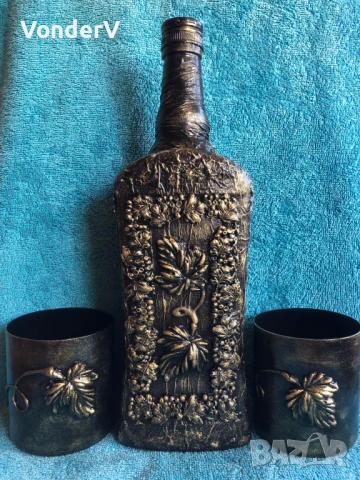 Комплекти за подарък Бутилка с чаши Картини за дома Ръчна изработка Повод Рожден ден Юбилей, снимка 6 - Сервизи - 49539640
