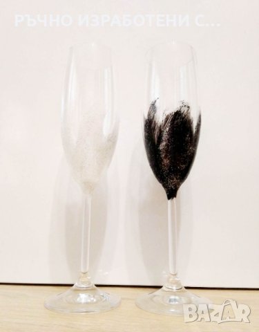 Сватбени чаши бяло и черно, снимка 2 - Сватбени аксесоари - 42823297