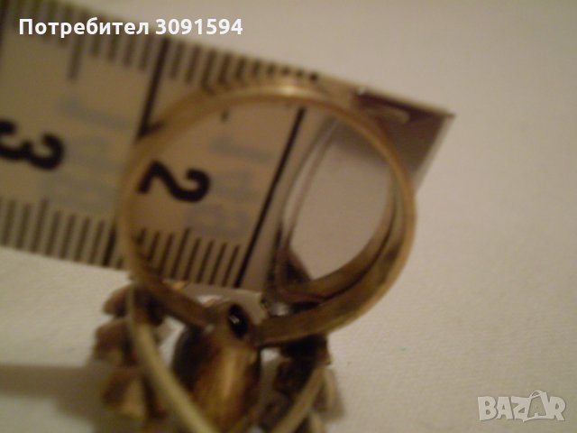 стар дамски пръстен месинг със позлата и циркони, снимка 4 - Антикварни и старинни предмети - 35218309