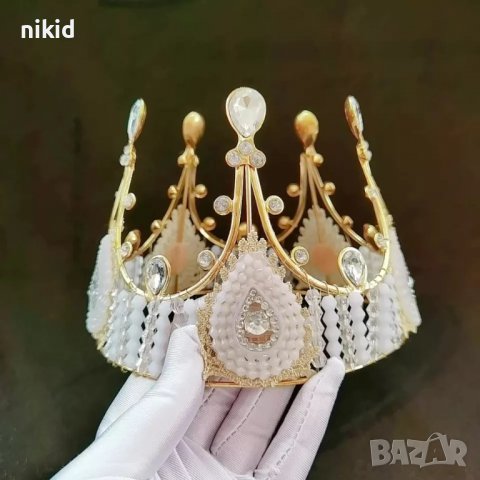 Златна Корона Тиара пластмаса с мъниста за украса декор на торта , снимка 5 - Други - 38628663