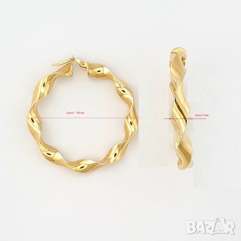 Златни обеци халки, усукани 14К, снимка 12 - Обеци - 24987257