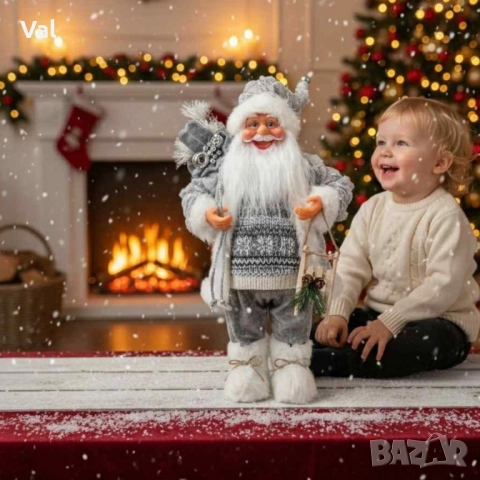 Декоративен Дядо Коледа в сиво-уют, топлина и празничен дух у дома(50см) 
