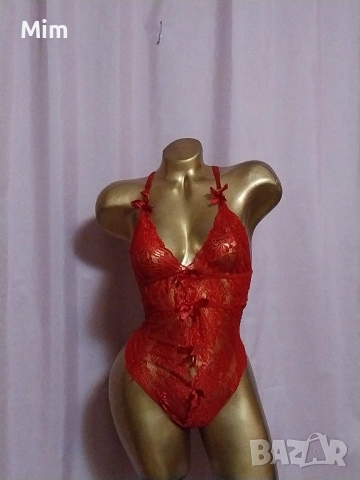 S/M Червено дантелено боди /полупрашка/, снимка 4 - Бельо - 52556597